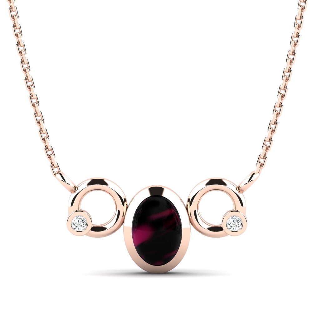 14k Oro Rosa Granate Rhodolite Cabujón Collar de Mujer Iva