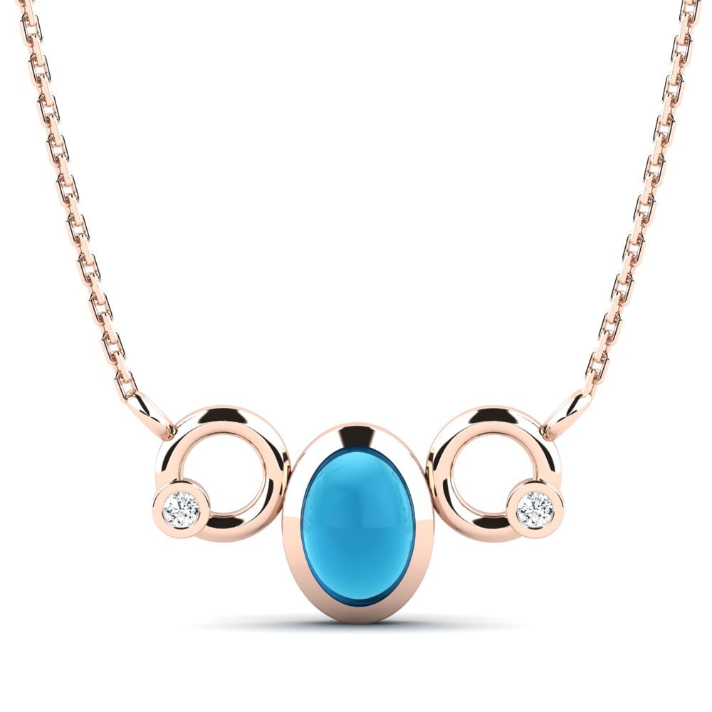 14k Oro Rosa Topacio Azul Cabujón Collar de Mujer Iva