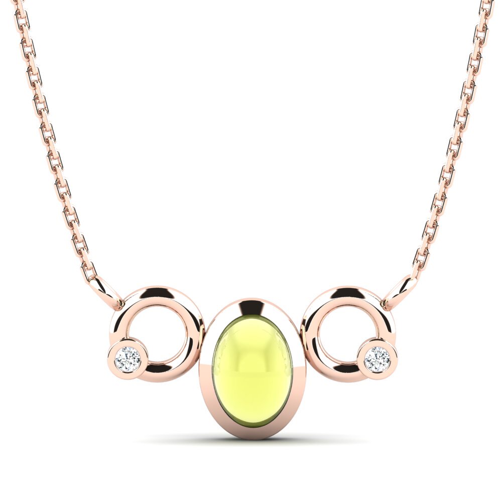 14k Oro Rosa Topacio Limón Cabujón Collar de Mujer Iva