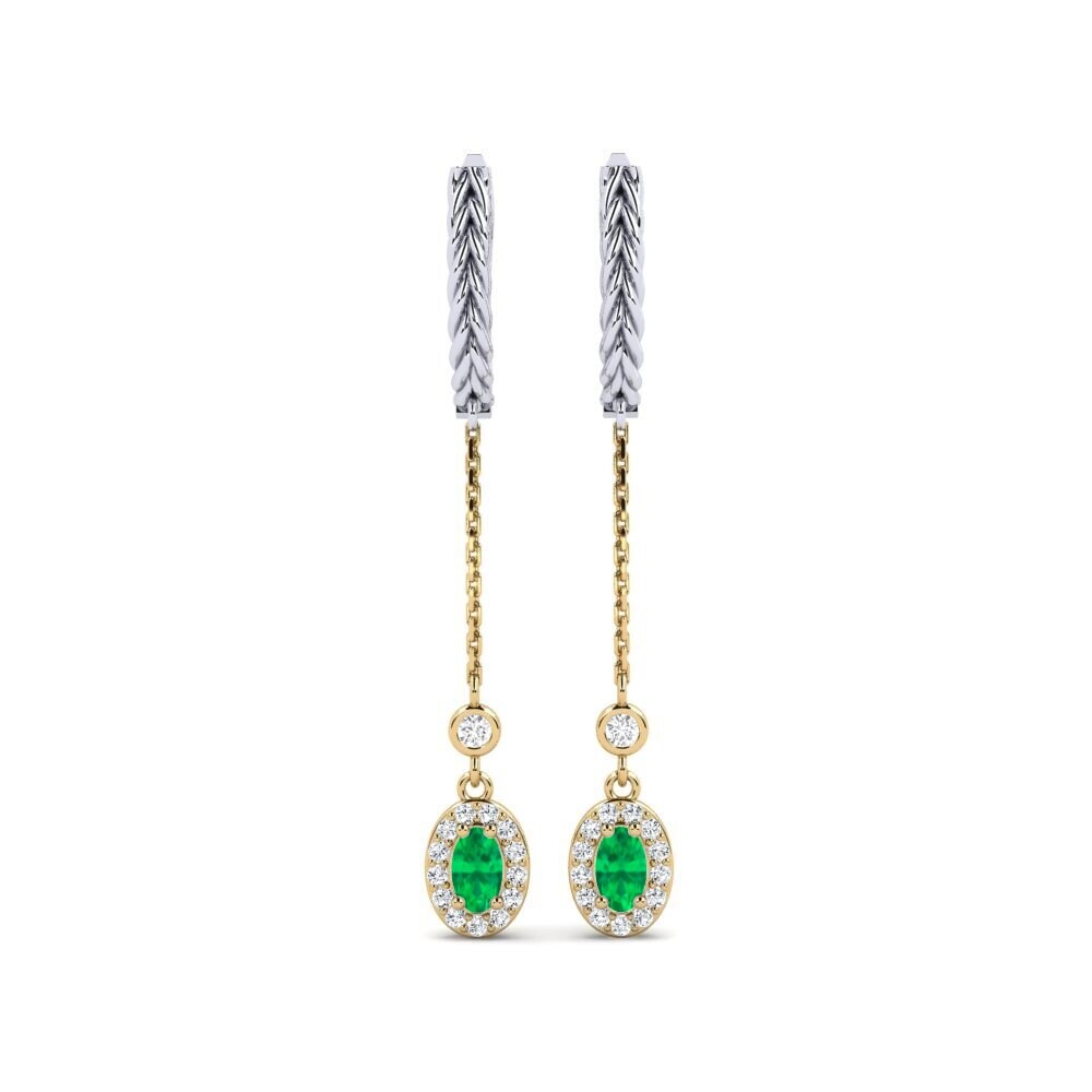 9ct White & Yellow Gold Emerald Women's Earring Ixabiso