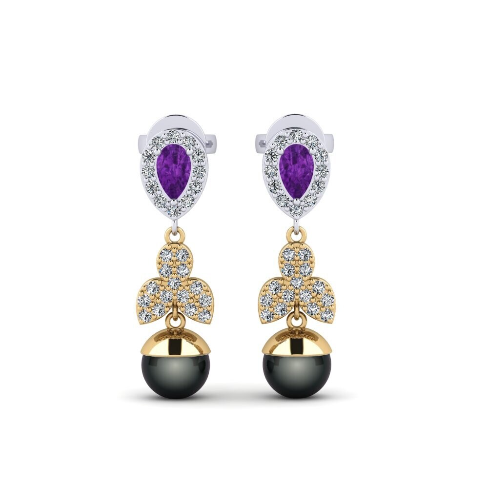 9k Yellow & White Gold Amethyst Women's Earring Jabli
