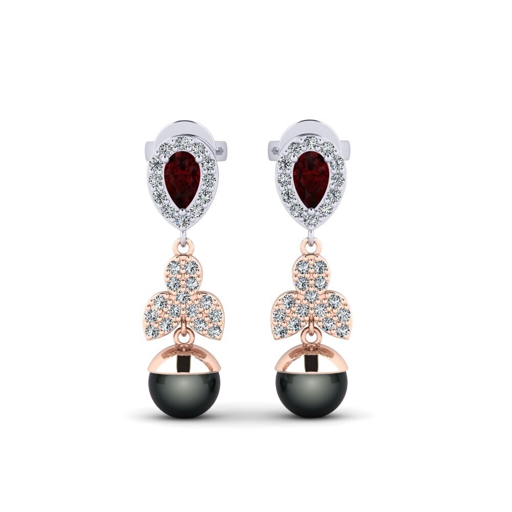 9ct Rose & White Gold Garnet Women's Earring Jabli