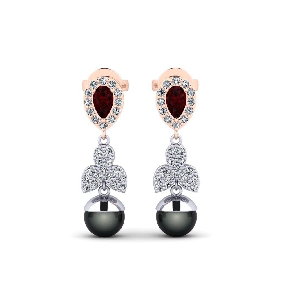 18k White & Rose Gold Garnet Women's Earring Jabli