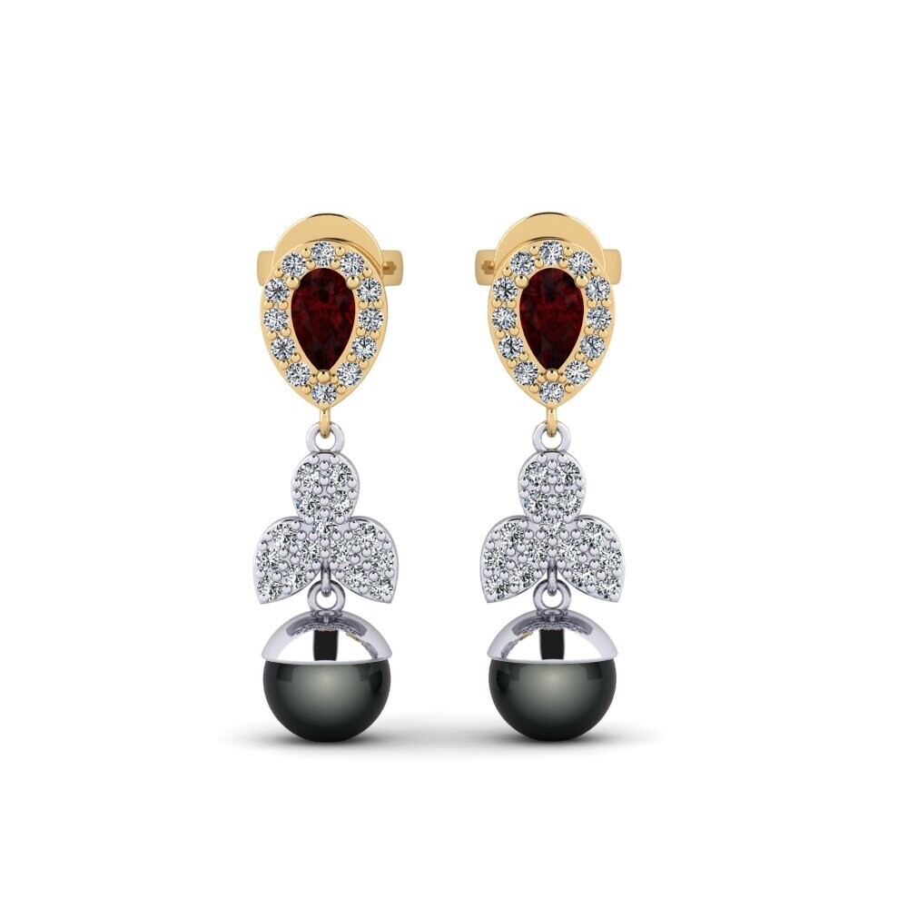 14ct White & Yellow Gold Garnet Women's Earring Jabli