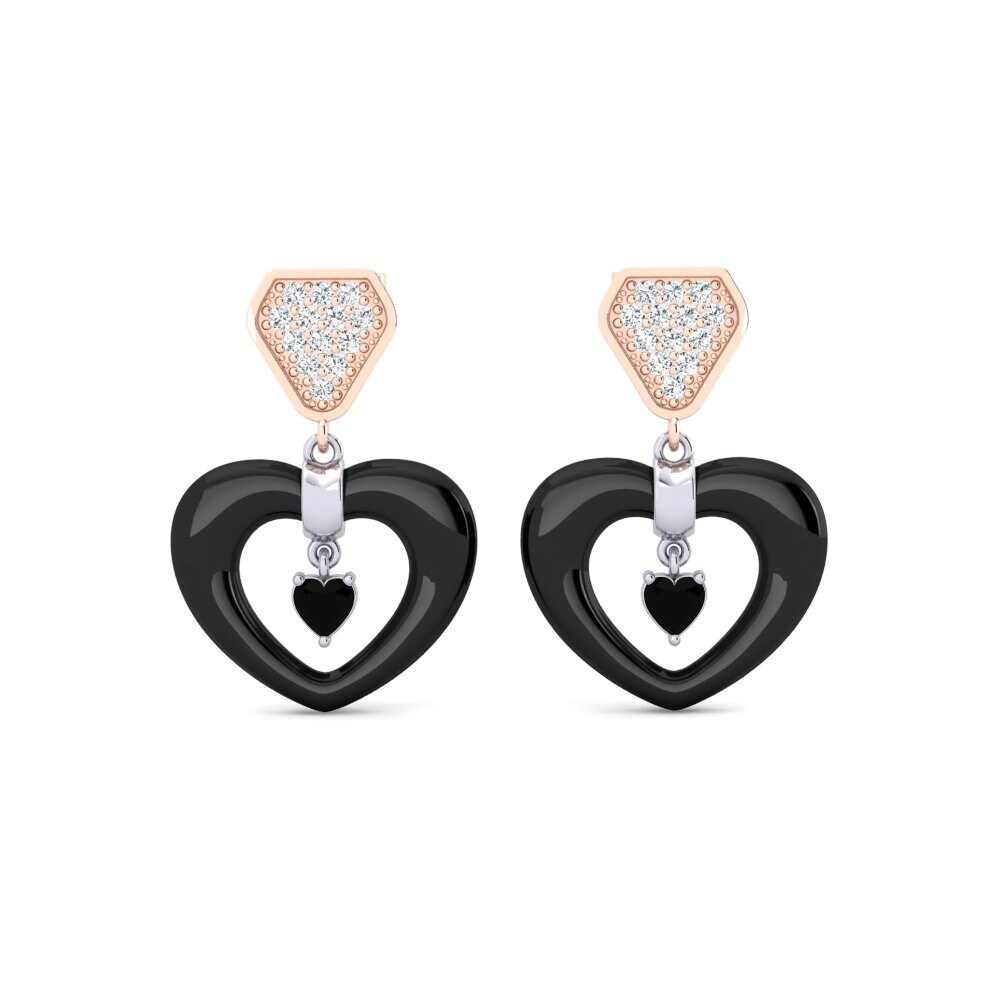 14ct Rose & White Gold Black Onyx Women's Earring Jacque