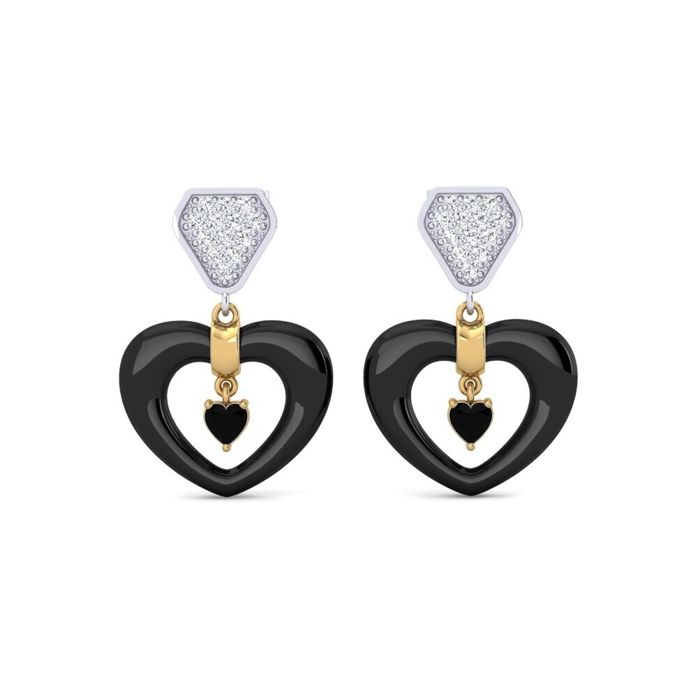 9ct White & Yellow Gold Black Onyx Women's Earring Jacque