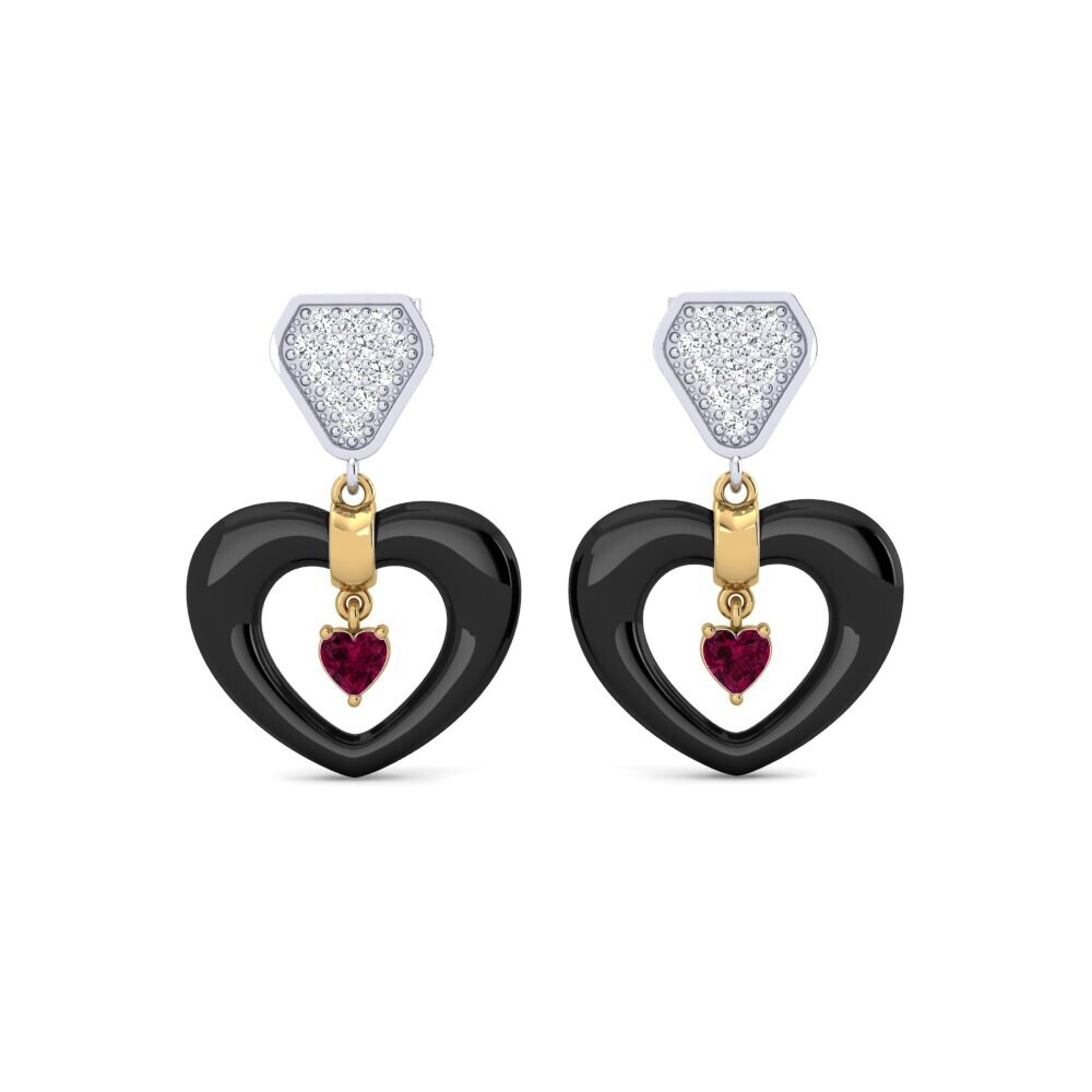 14ct White & Yellow Gold Rhodolite Garnet Women's Earring Jacque