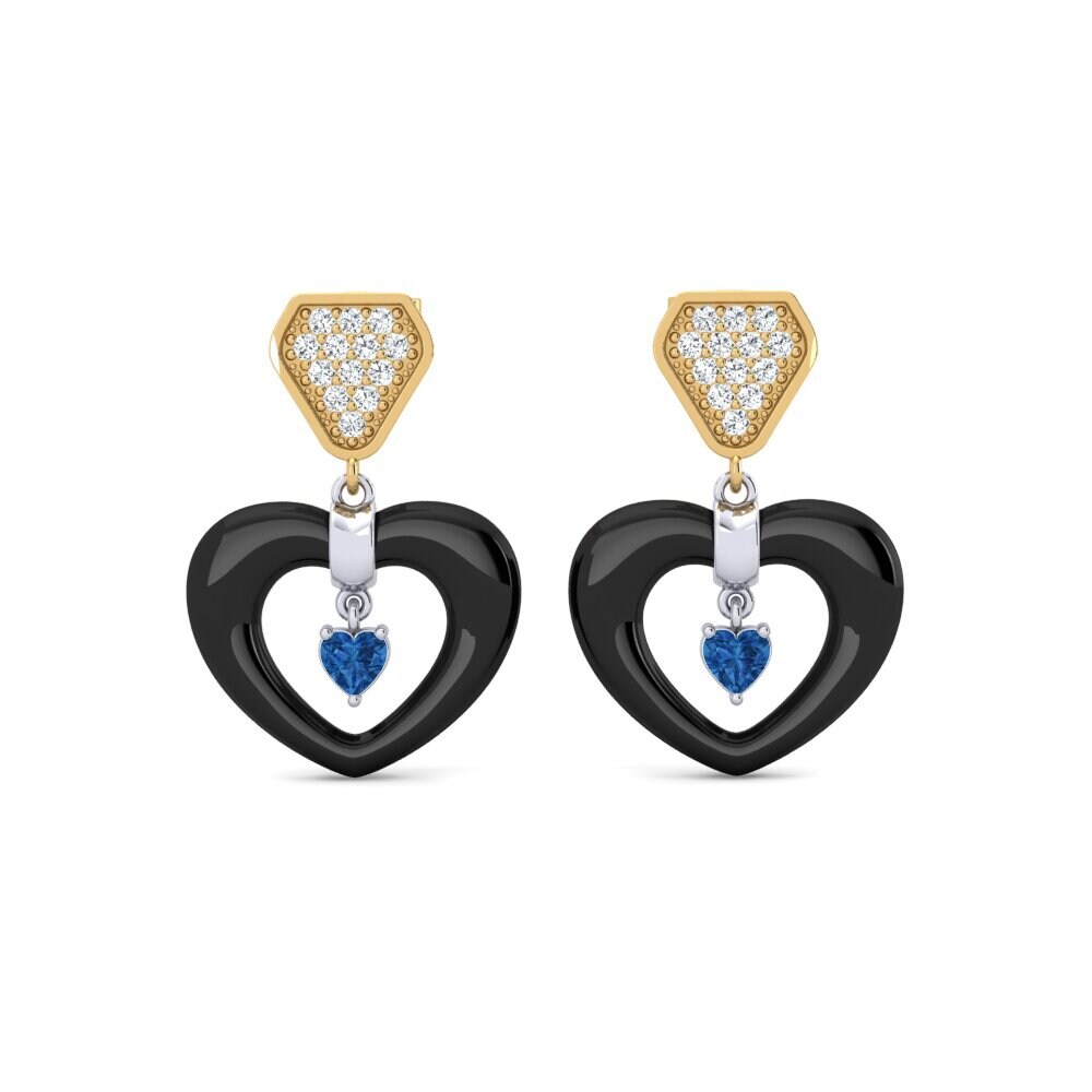 9ct Yellow & White Gold Dark Blue Zirconia Women's Earring Jacque