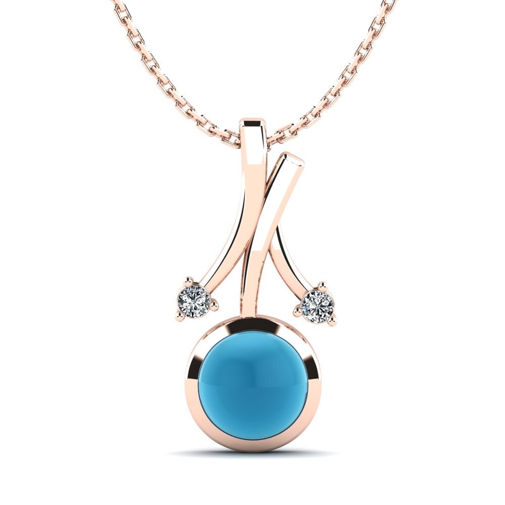 14k Oro Rosa Topacio Azul Cabujón Colgante de Mujer Jacquie