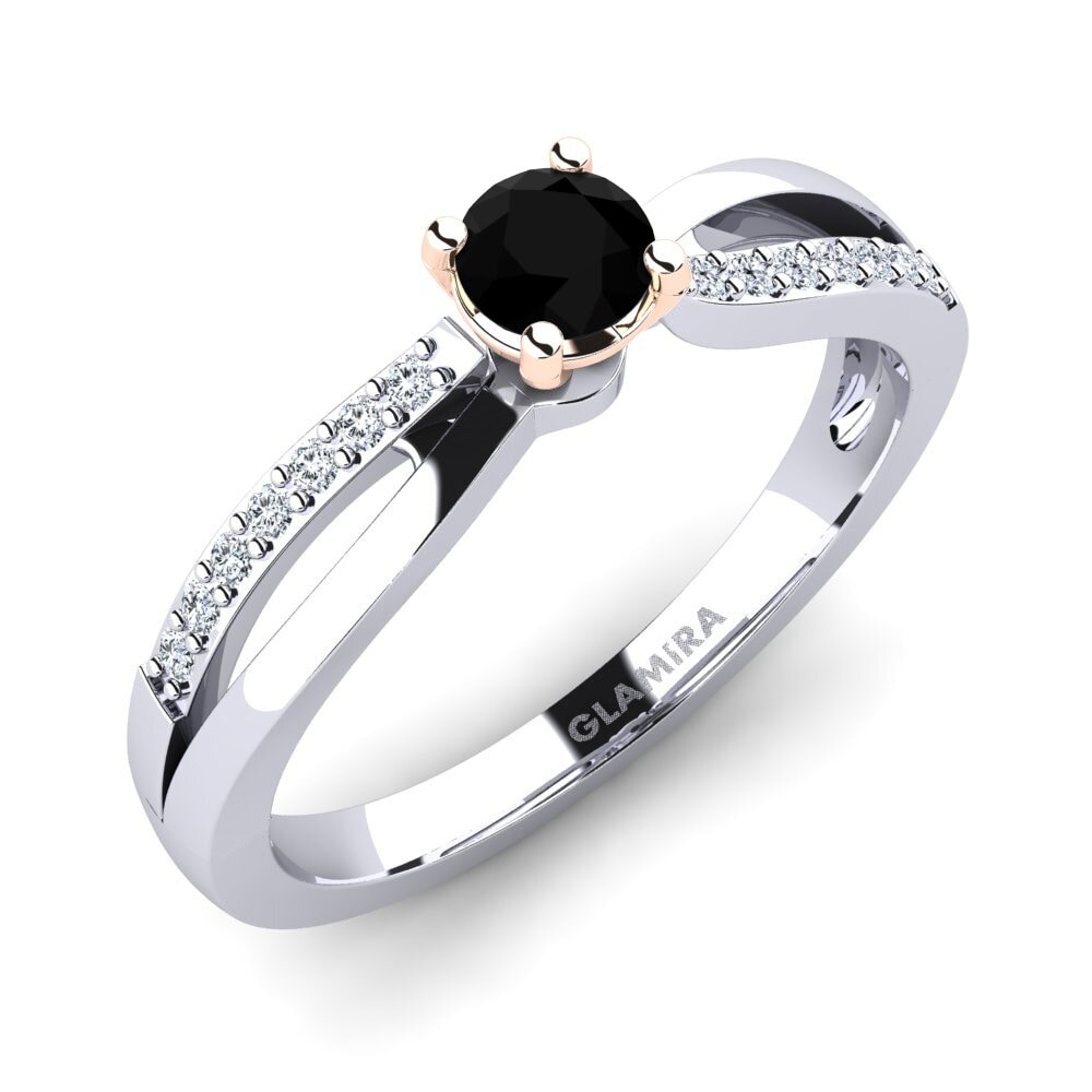 18ct White & Rose Gold Black Onyx Engagement Ring Jade
