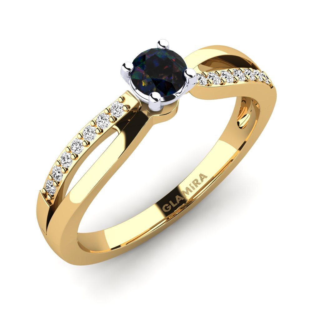 14ct Yellow / White Gold Black Opal Engagement Ring Jade