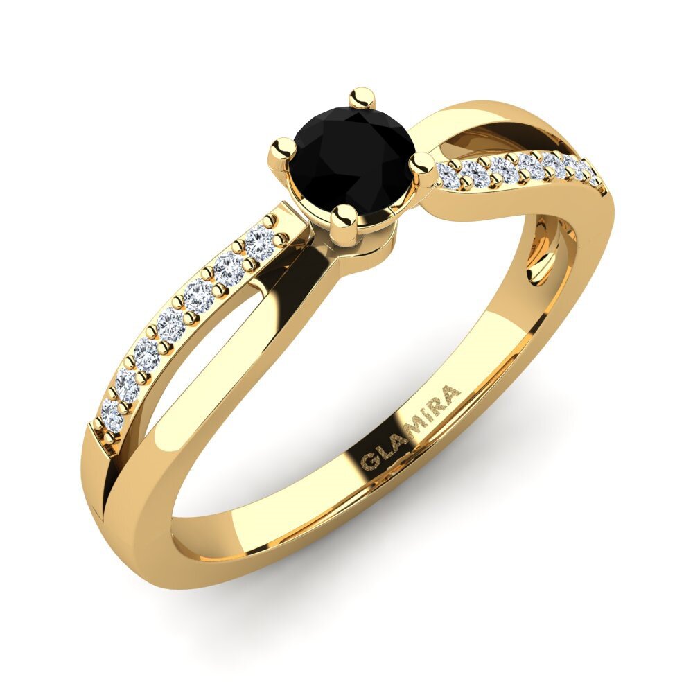 14ct Yellow Gold Black Sapphire Engagement Ring Jade