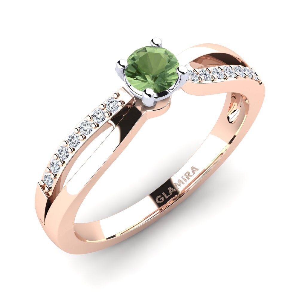 14ct Rose & White Gold Green Sapphire Engagement Ring Jade