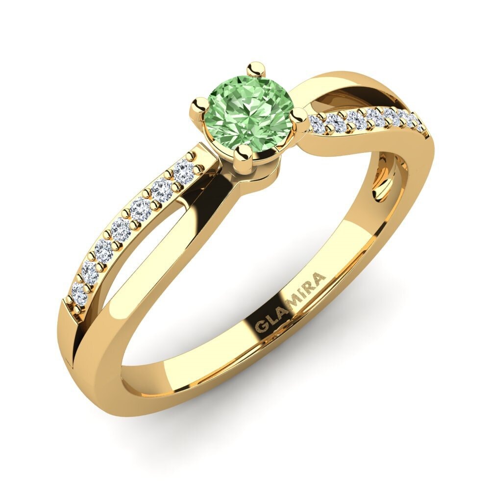 Gelbgold 375 Grüner Diamant Verlobungsring Jade