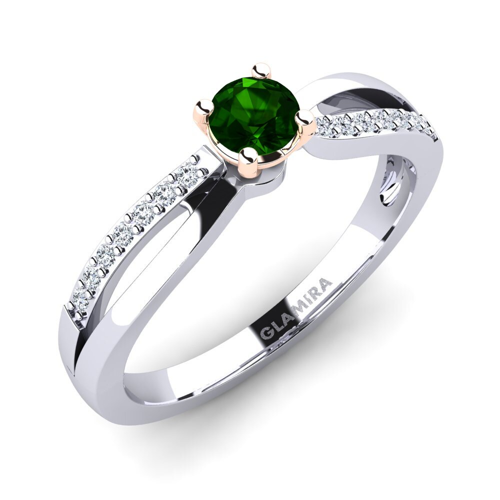 18ct White & Rose Gold Green Tourmaline Engagement Ring Jade