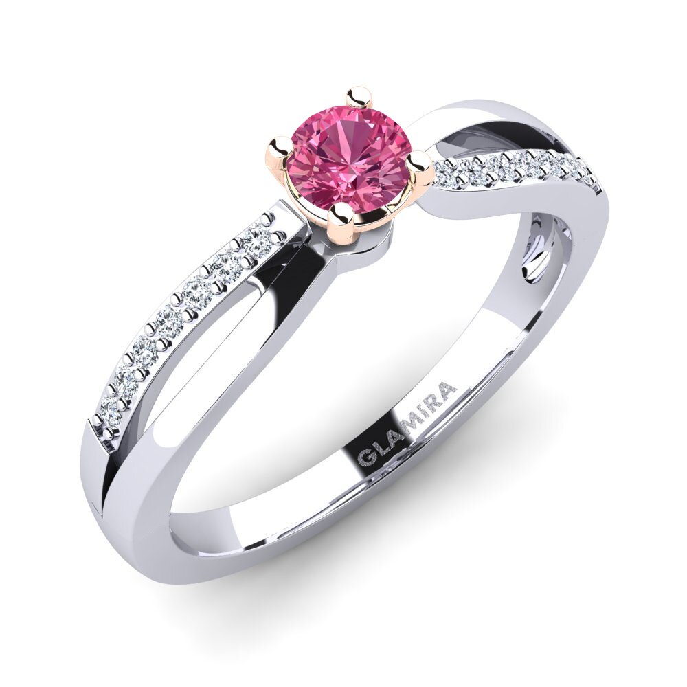 14ct White & Rose Gold Pink Tourmaline Engagement Ring Jade