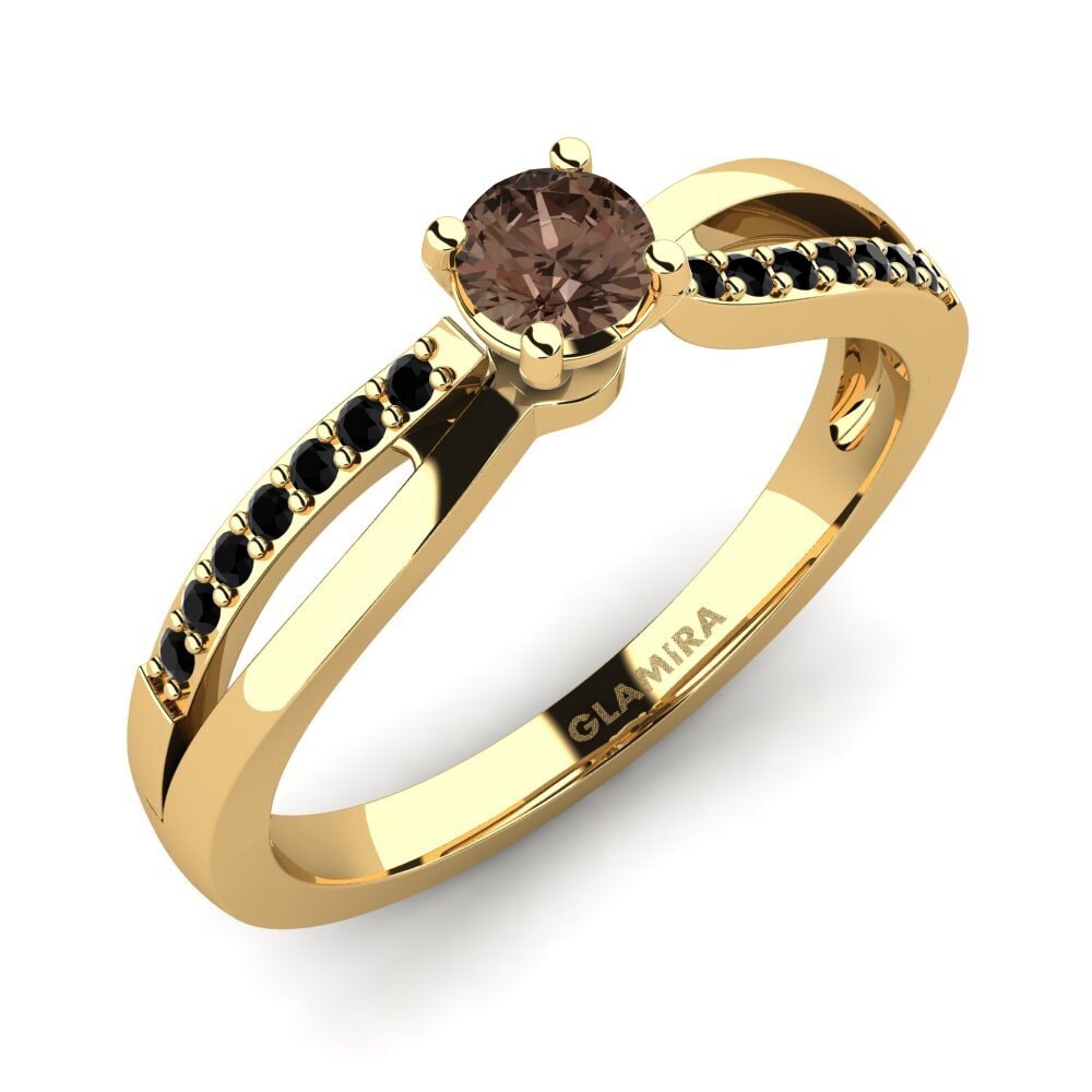18k Oro Amarillo Cuarzo humo Anillo de compromiso Jade