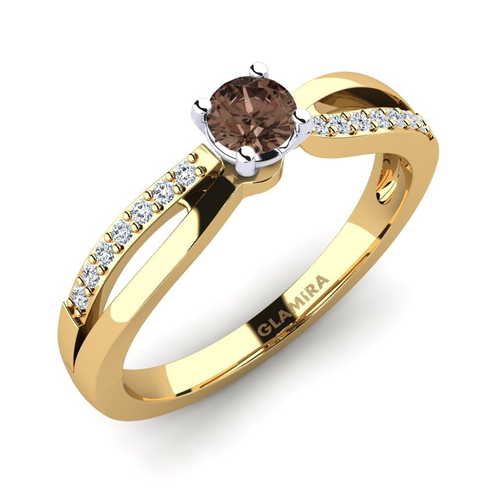 14ct Yellow & White Gold Smoky Quartz Engagement Ring Jade