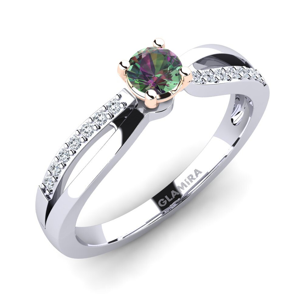 18ct White & Rose Gold Mystic Topaz Engagement Ring Jade