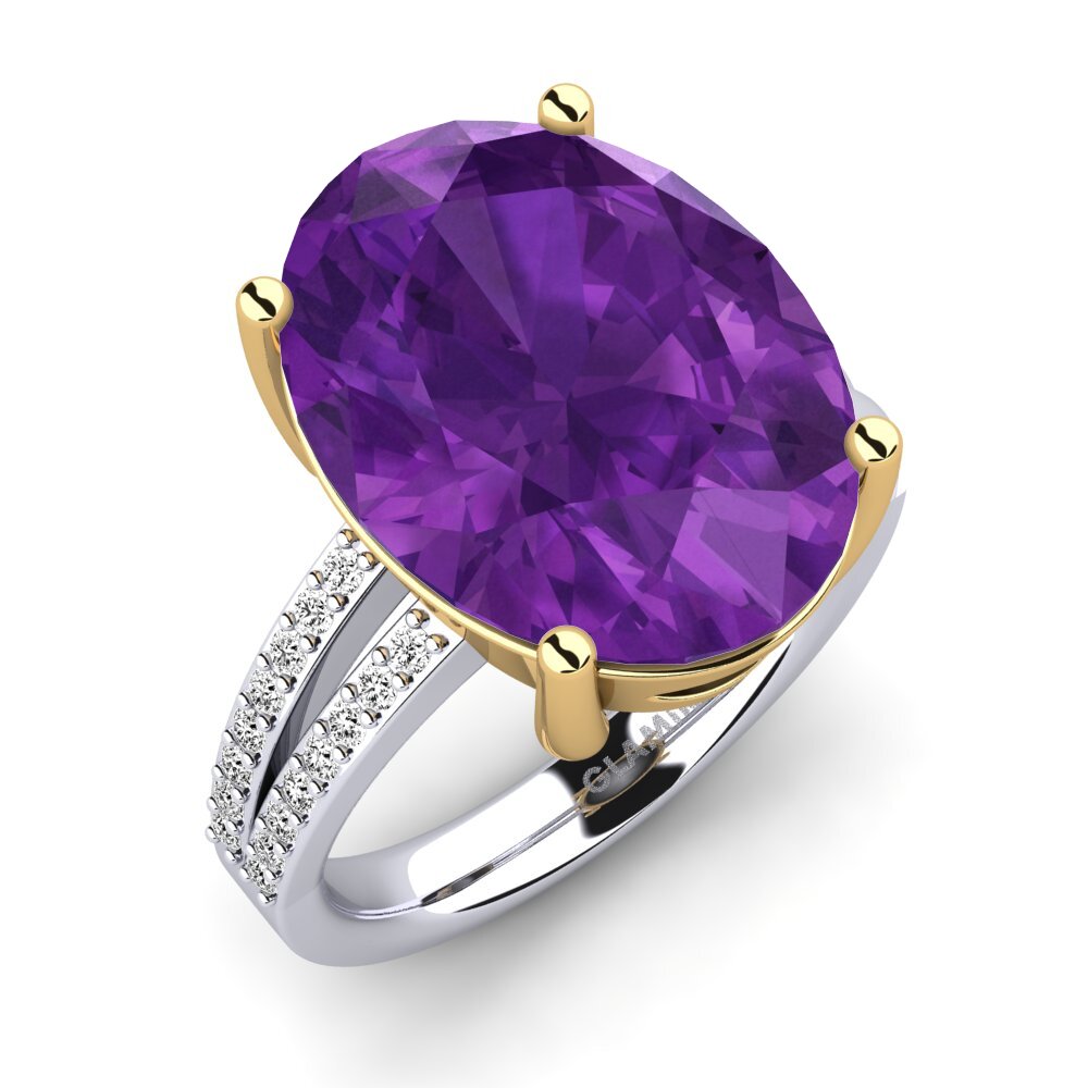 14k Oro Blanco & Amarillo Amatista Anillo Jadora