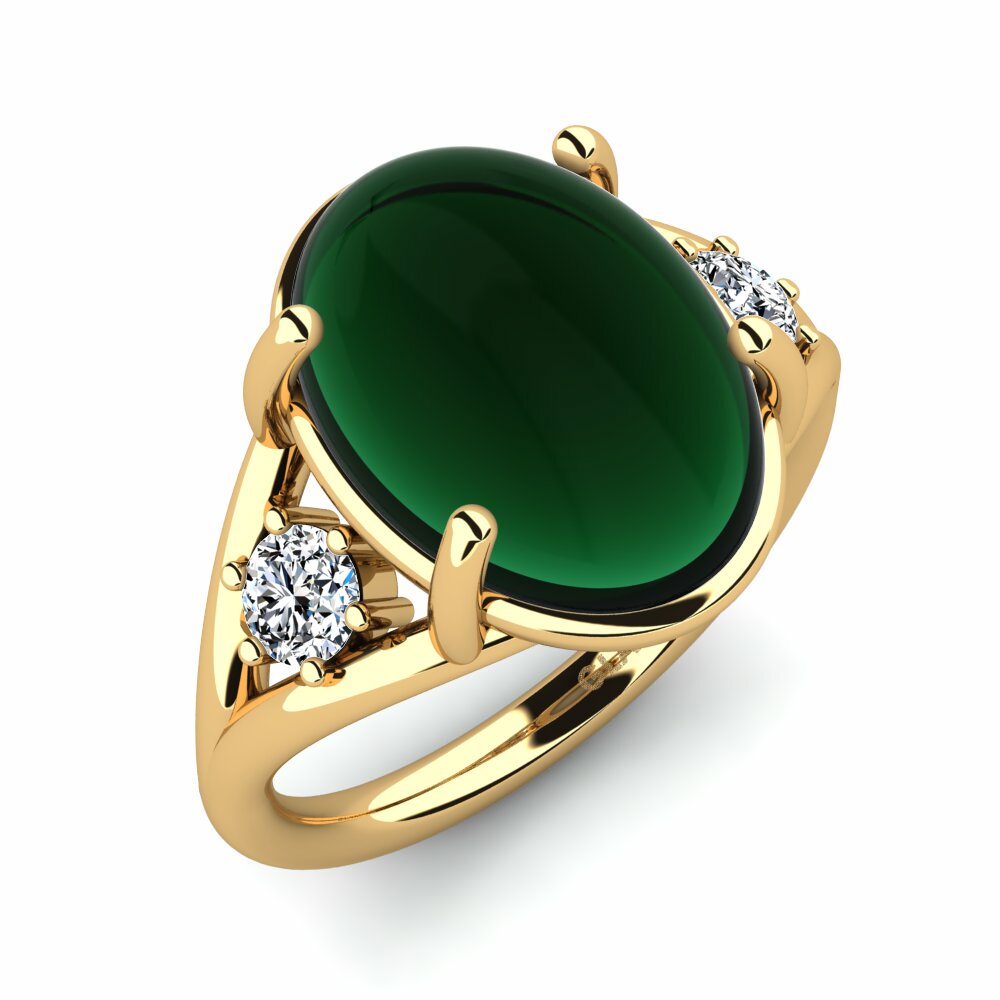 Or Jaune 9k Émeraude Cabochon Bague Jaisalia