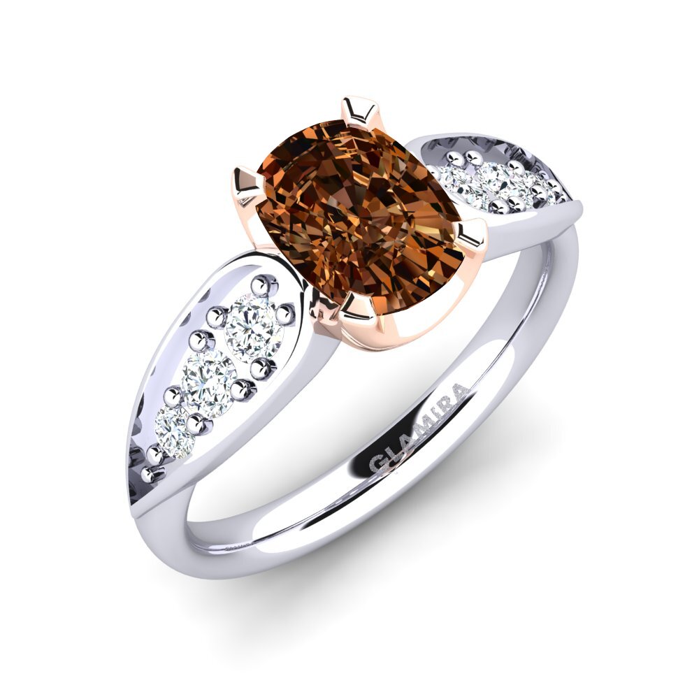 Białe & Różowe Złoto 585 Brązowy Diament Pierścionek zaręczynowy Jaleissa