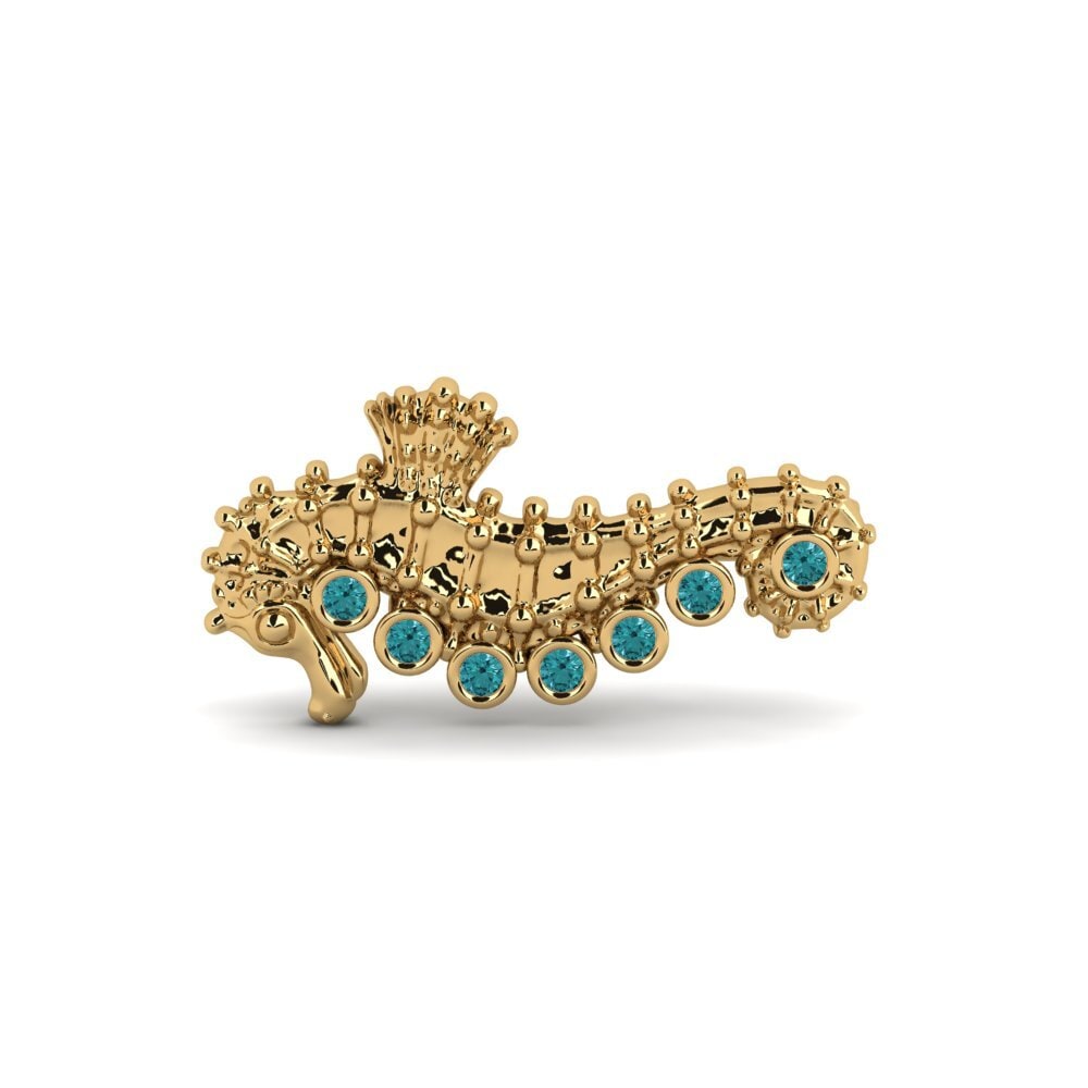 14ct Yellow Gold Blue Diamond Brooch Jamaly