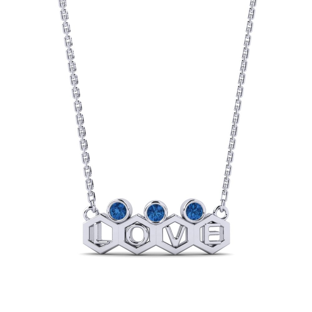Weißgold 375 Dunkelblauer Zirkonia Damen halskette Jamini
