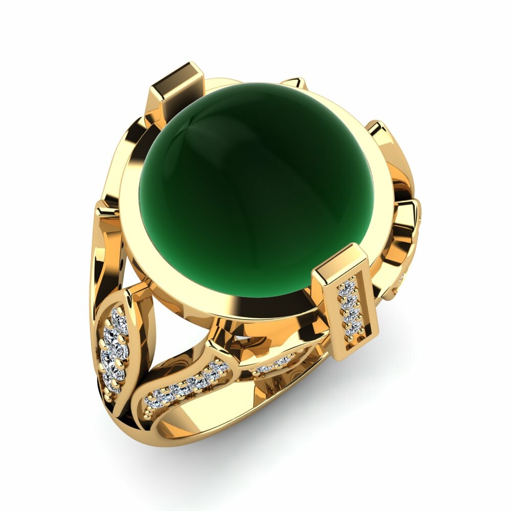 Or Jaune 18k Émeraude Cabochon Bague Janelba