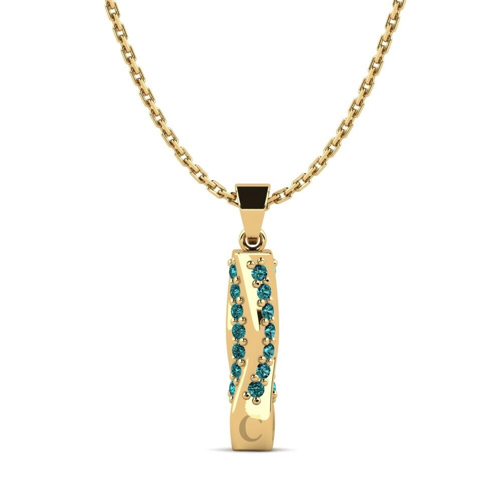 14k Oro Amarillo Diamante Azul Colgante de Mujer Janell