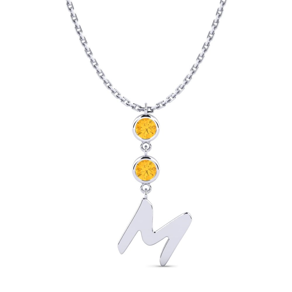 14k Oro Blanco Citrino Collar de Mujer Janey M