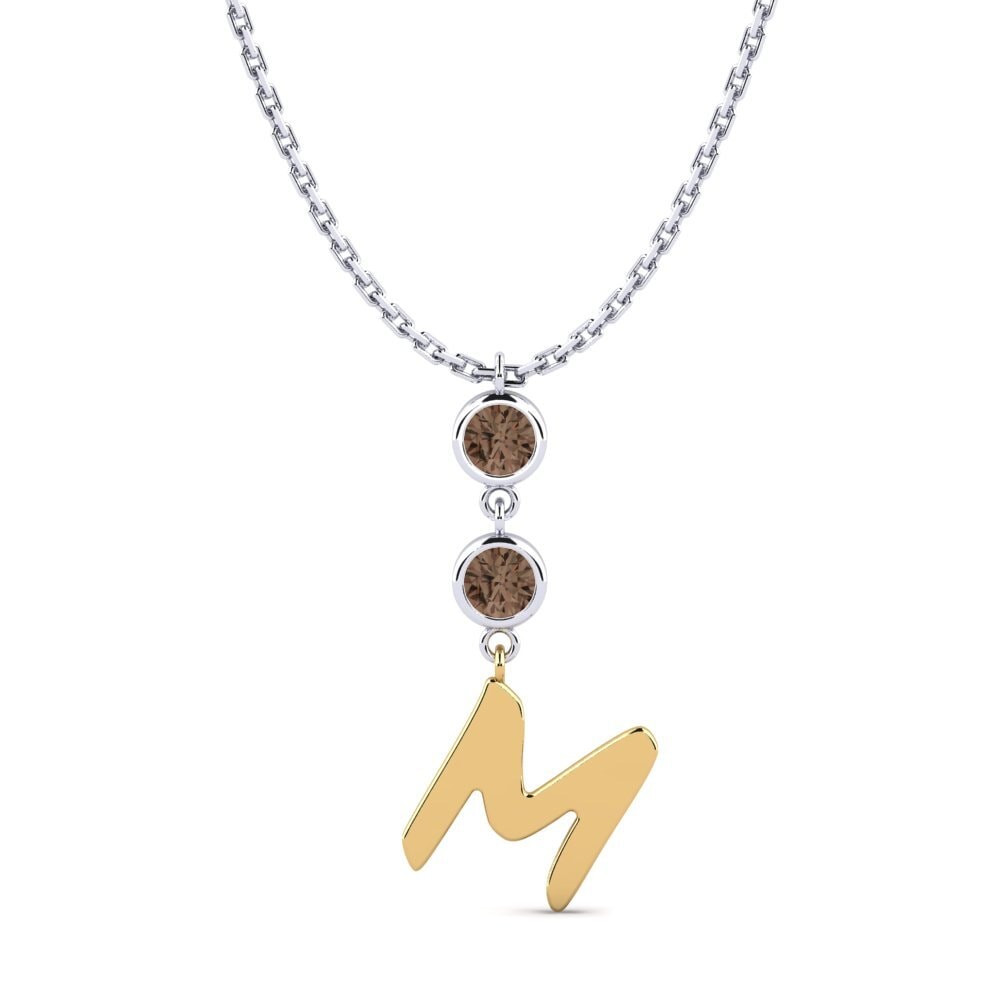 14k Oro Blanco & Amarillo Cuarzo humo Collar de Mujer Janey M