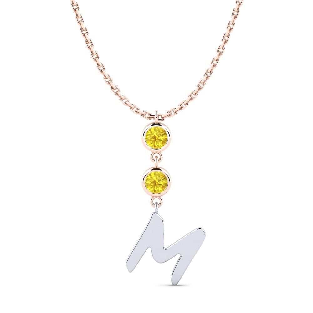 14k Oro Rosa & Blanco Zafiro amarillo Collar de Mujer Janey M