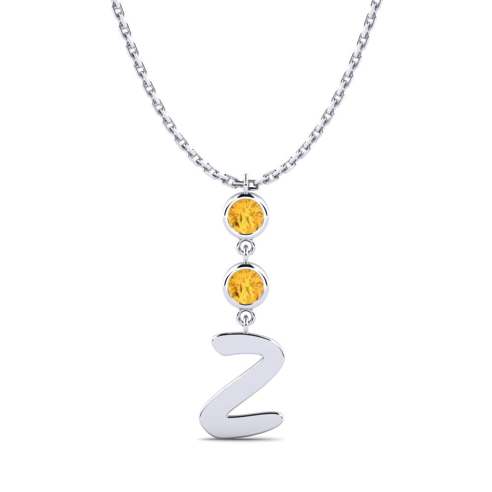14k Oro Blanco Citrino Collar de Mujer Janey Z