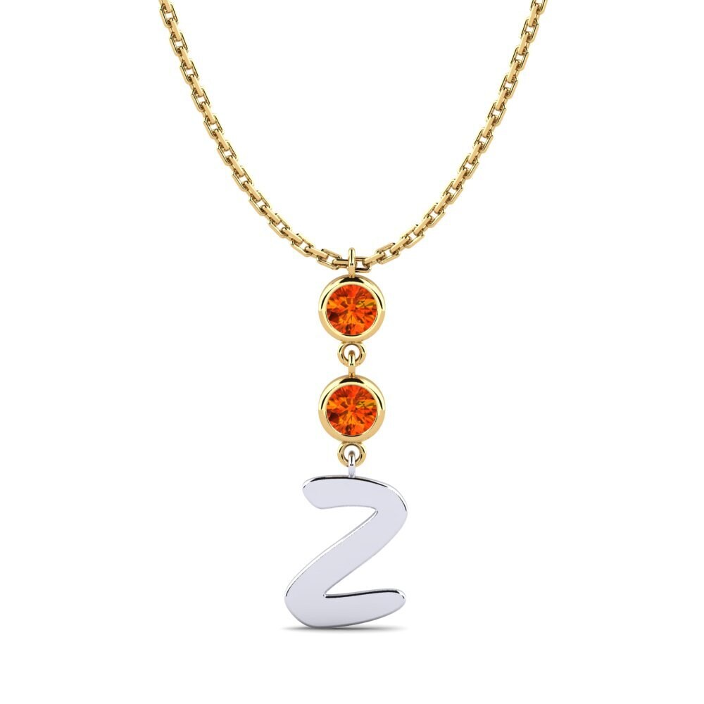 14k Oro Amarillo & Blanco Zafiro Naranja Collar de Mujer Janey Z