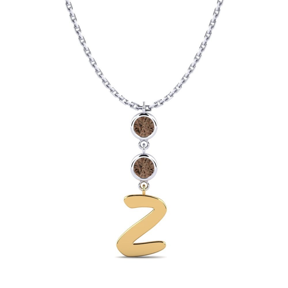 14k Oro Blanco & Amarillo Cuarzo humo Collar de Mujer Janey Z