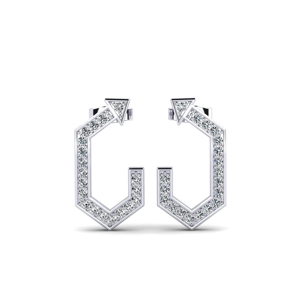 Boucles D'oreilles AGLOVER Zircon - Argent 925 - Forme Lune 30mm - Neuf Avec étiquettes