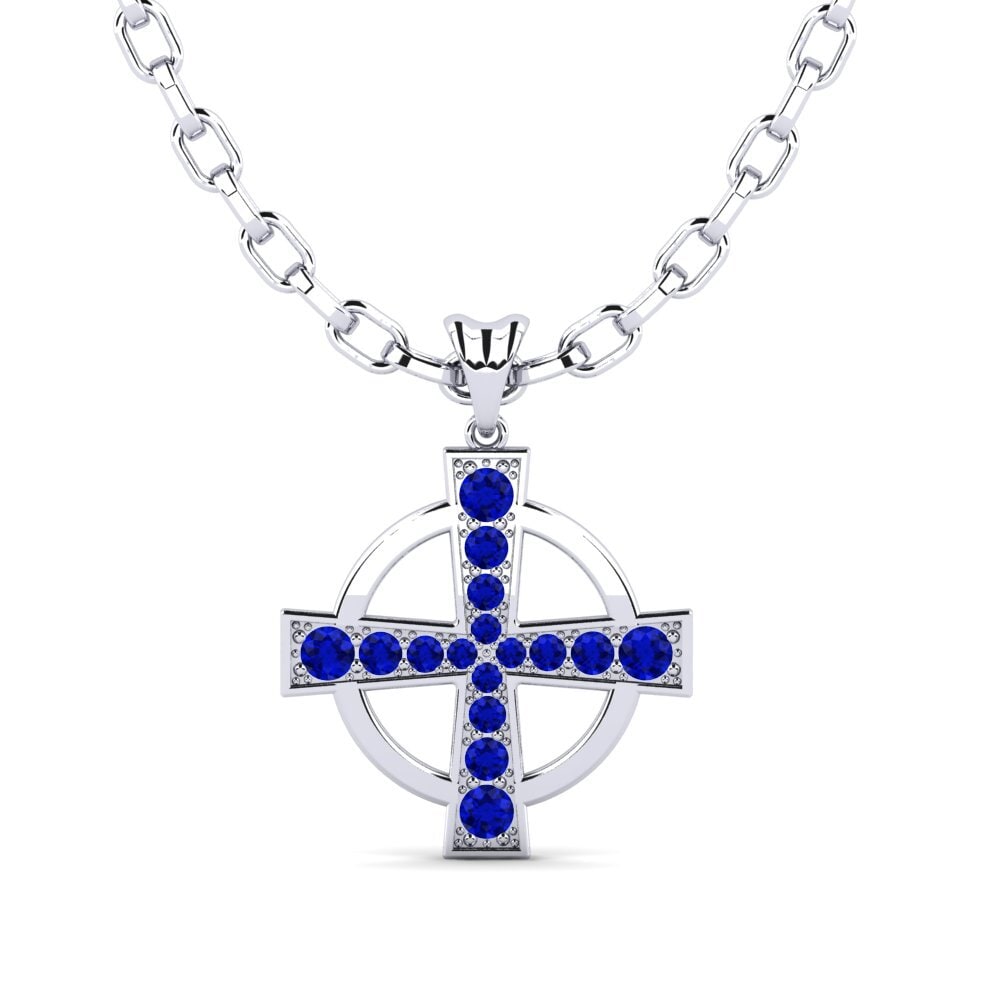 Argent Blanc Saphir Pendentif pour homme Janyskl