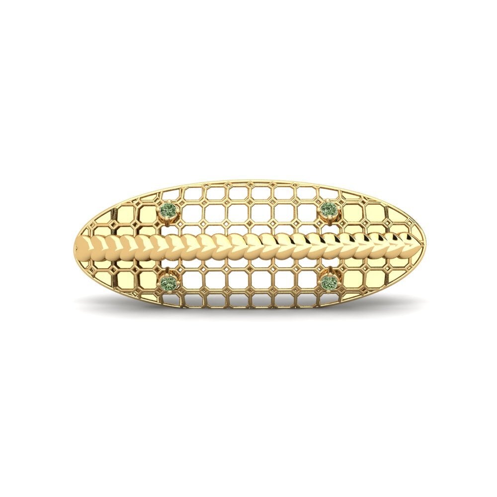 Gelbgold 375 Grüner Diamant Brosche Jaquan