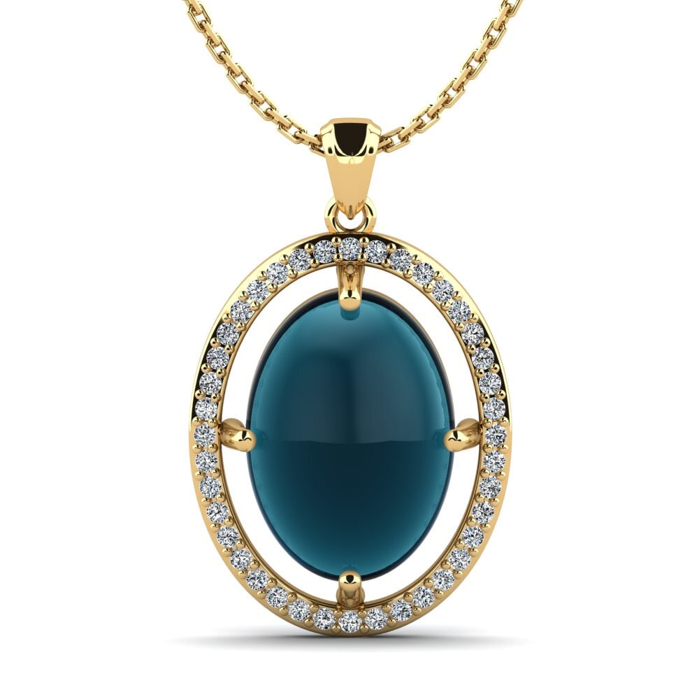 14k Oro Amarillo Topacio Azul Londres Cabujón Colgante de Mujer Jatasya