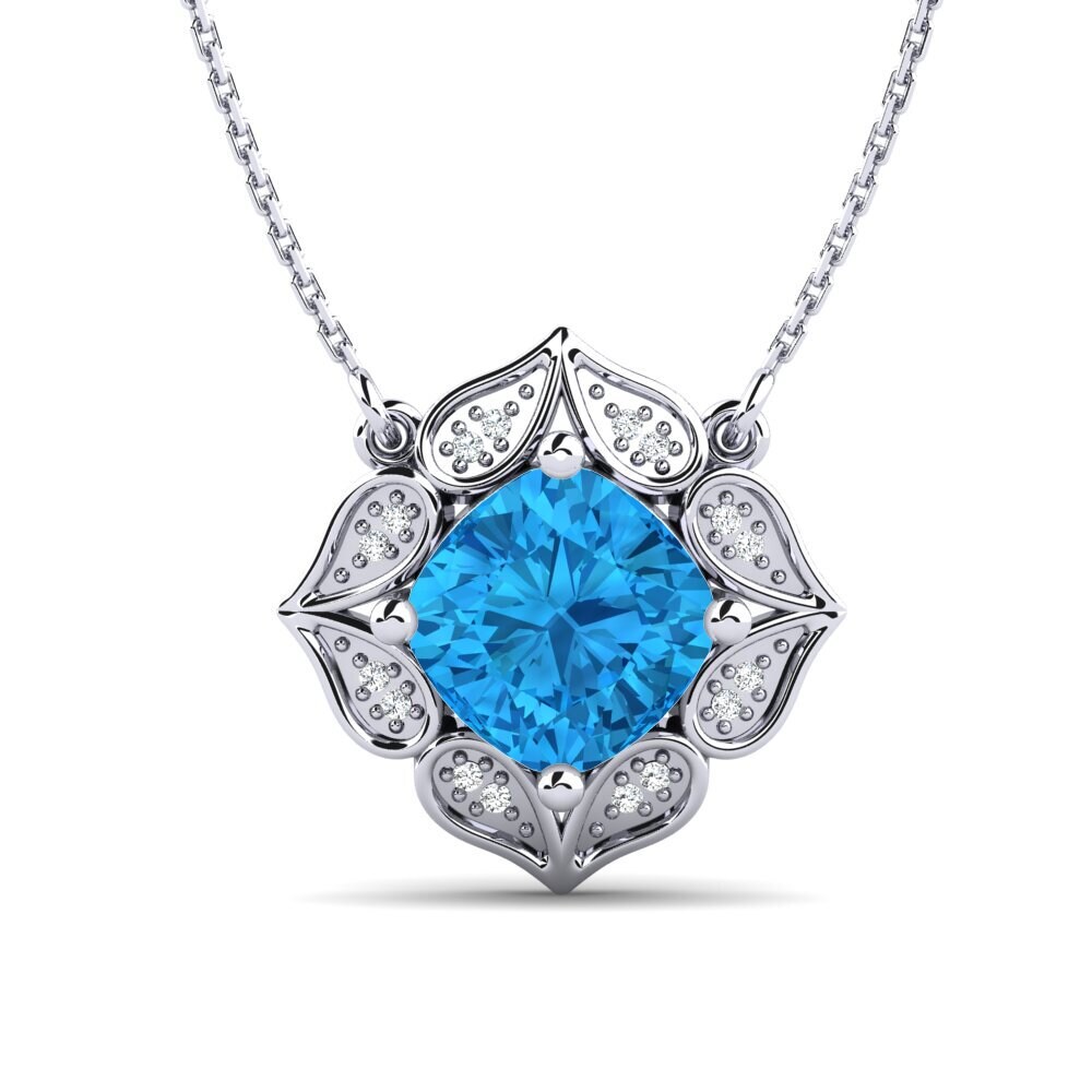 9ct White Gold Blue Topaz Women's Necklace Jatonya