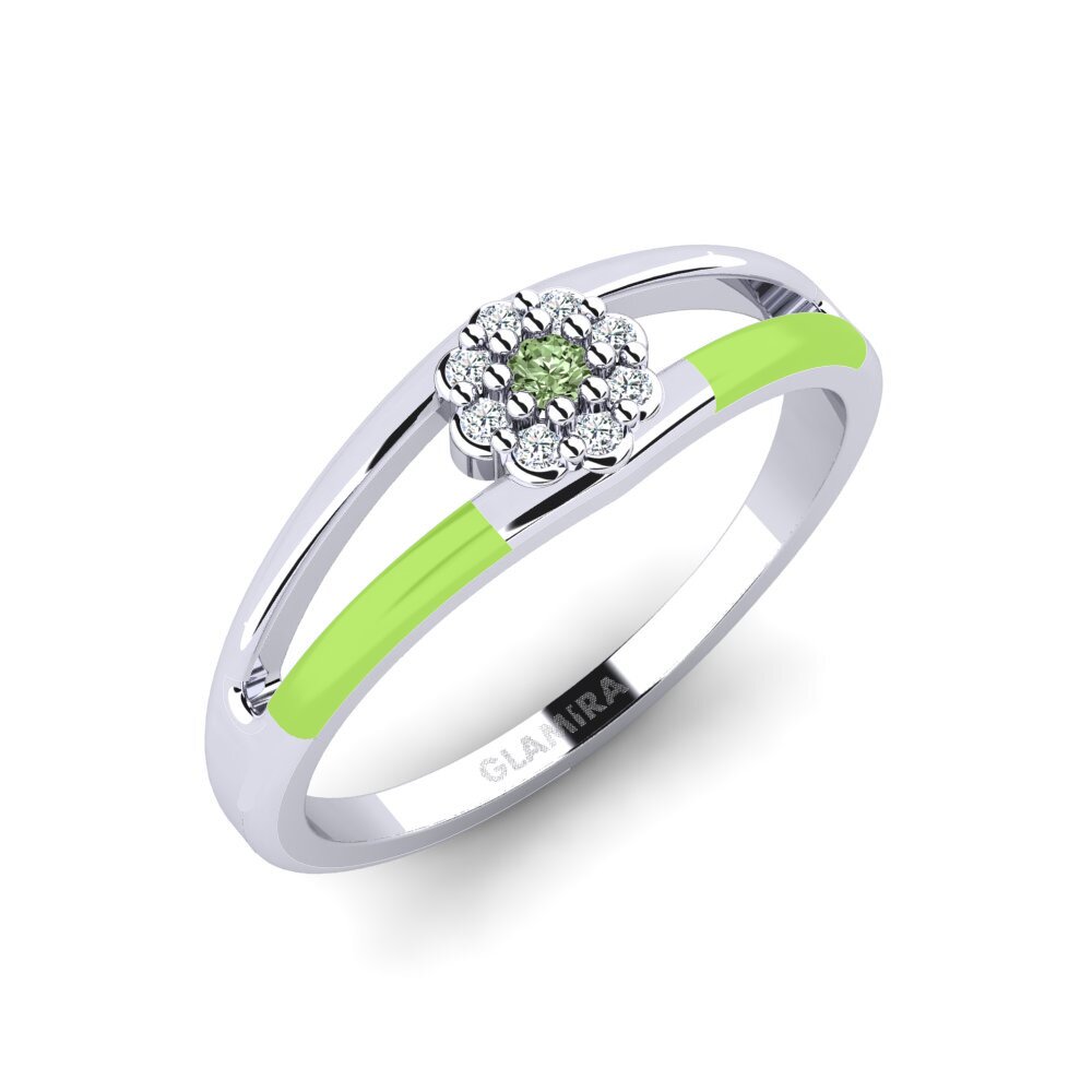 585 Bílé zlato Zelený diamant Prsten Jautri