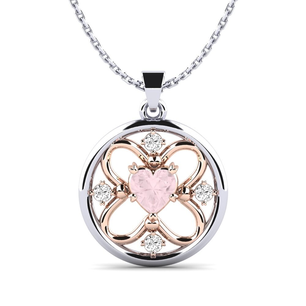 14k Oro Blanco & Rosa Cuarzo rosa Colgante de Mujer Jaymelin