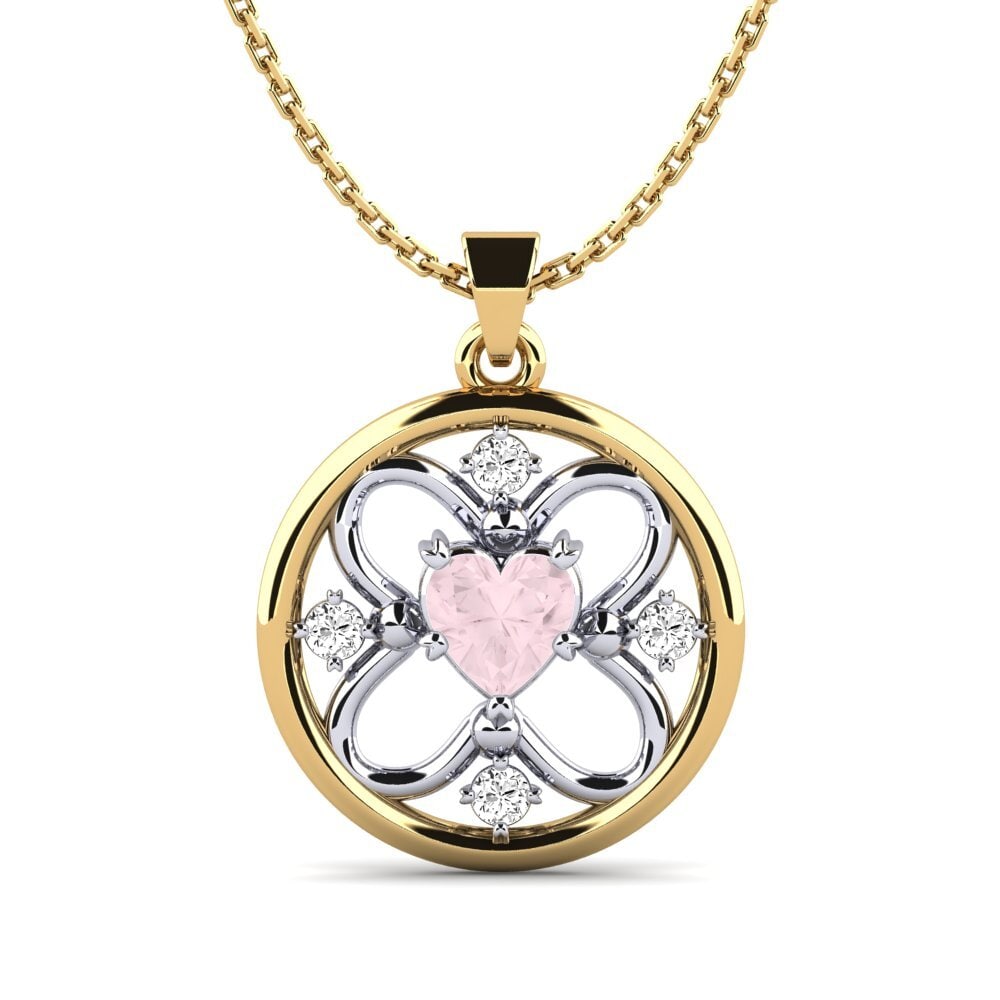 14k Oro Amarillo & Blanco Cuarzo rosa Colgante de Mujer Jaymelin
