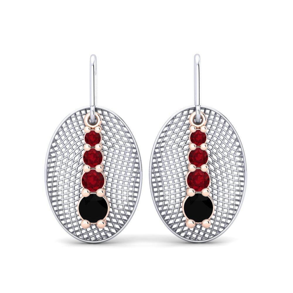 Pendientes 14k Oro Blanco & Rosa Ónix Negro Fusión