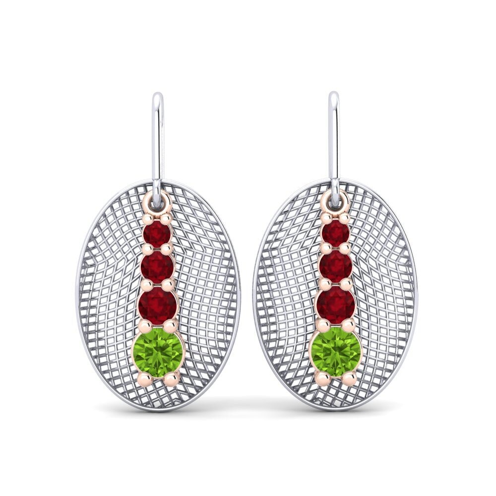 Pendientes 14k Oro Blanco & Rosa Peridoto Fusión