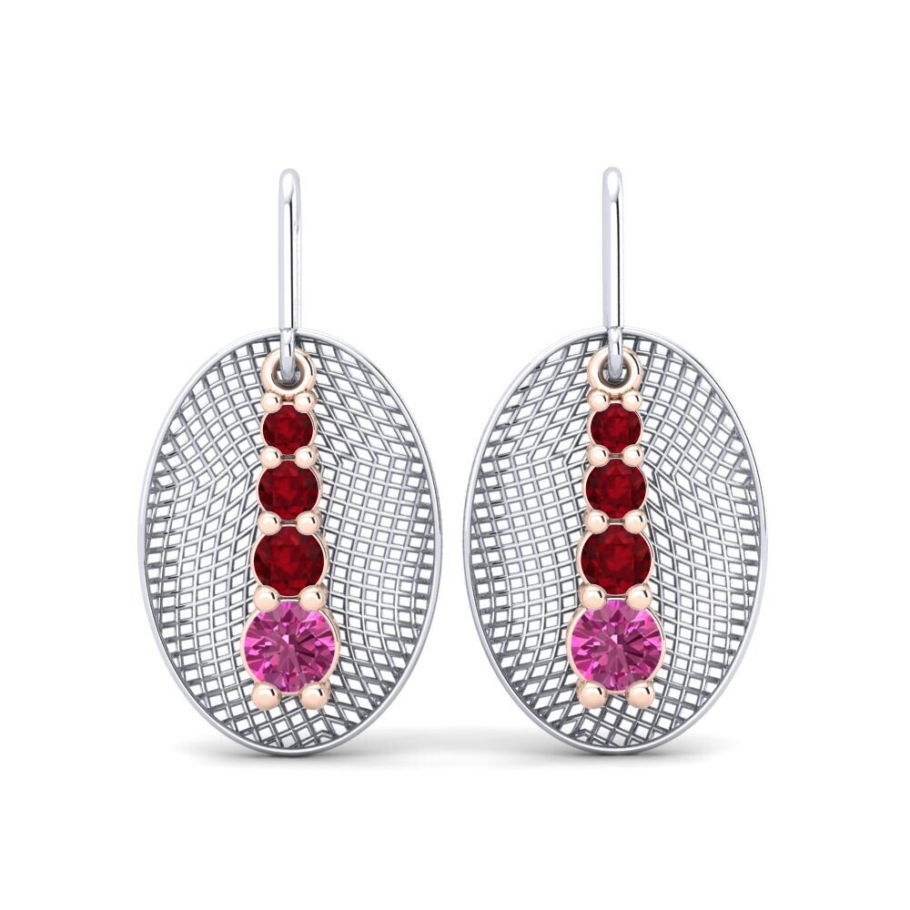 Pendientes 14k Oro Blanco & Rosa Topacio Rosa Fusión