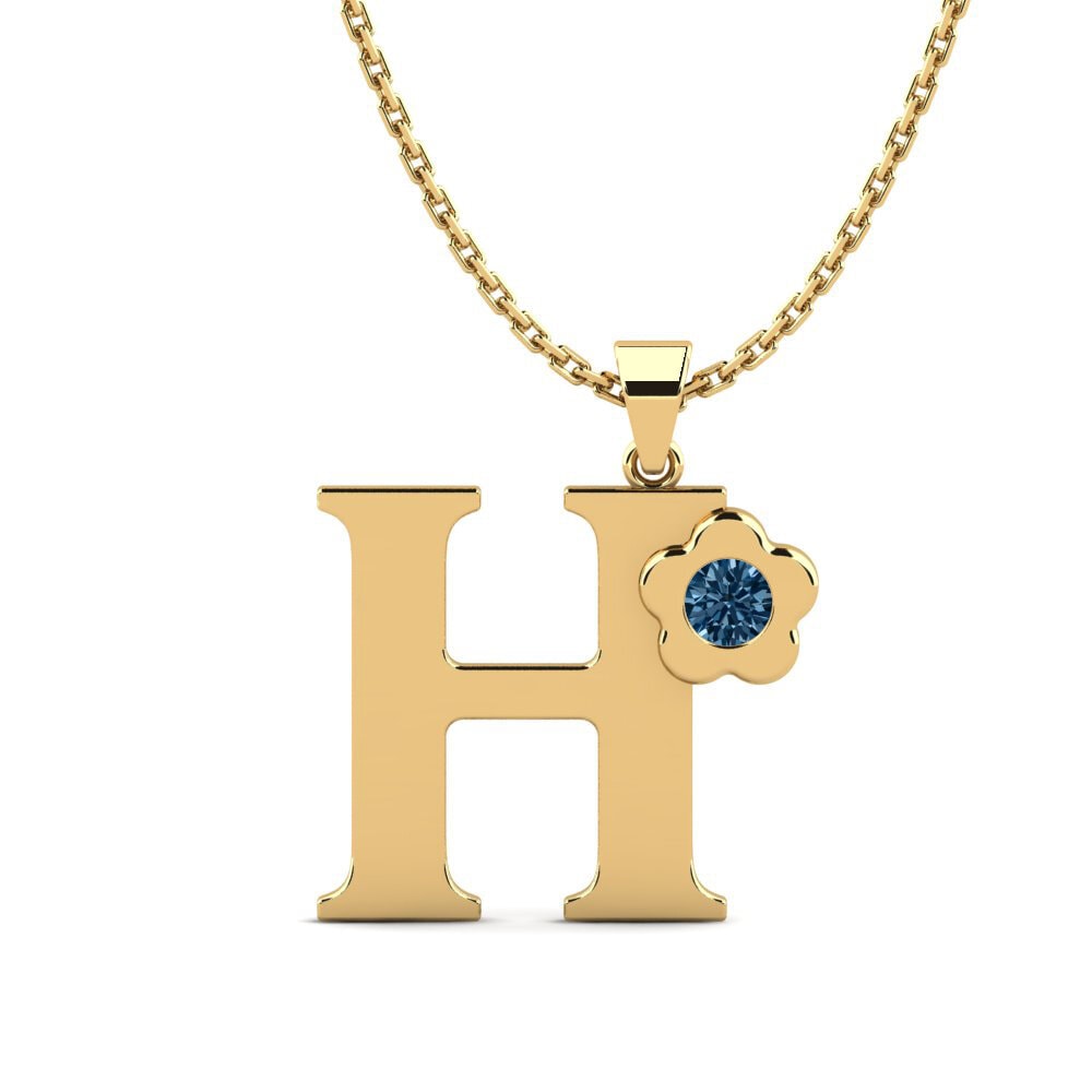 14k Oro Amarillo Diamante Azul Colgante de Mujer Jeanmarie H
