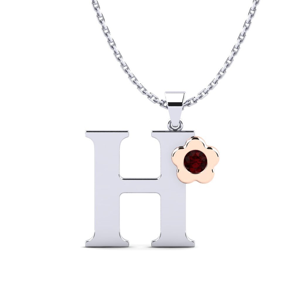 14k Oro Blanco & Rosa Granate Colgante de Mujer Jeanmarie H