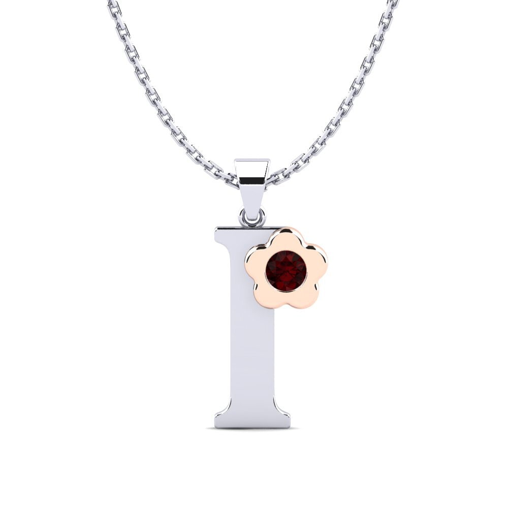 14k Oro Blanco & Rosa Granate Colgante de Mujer Jeanmarie I